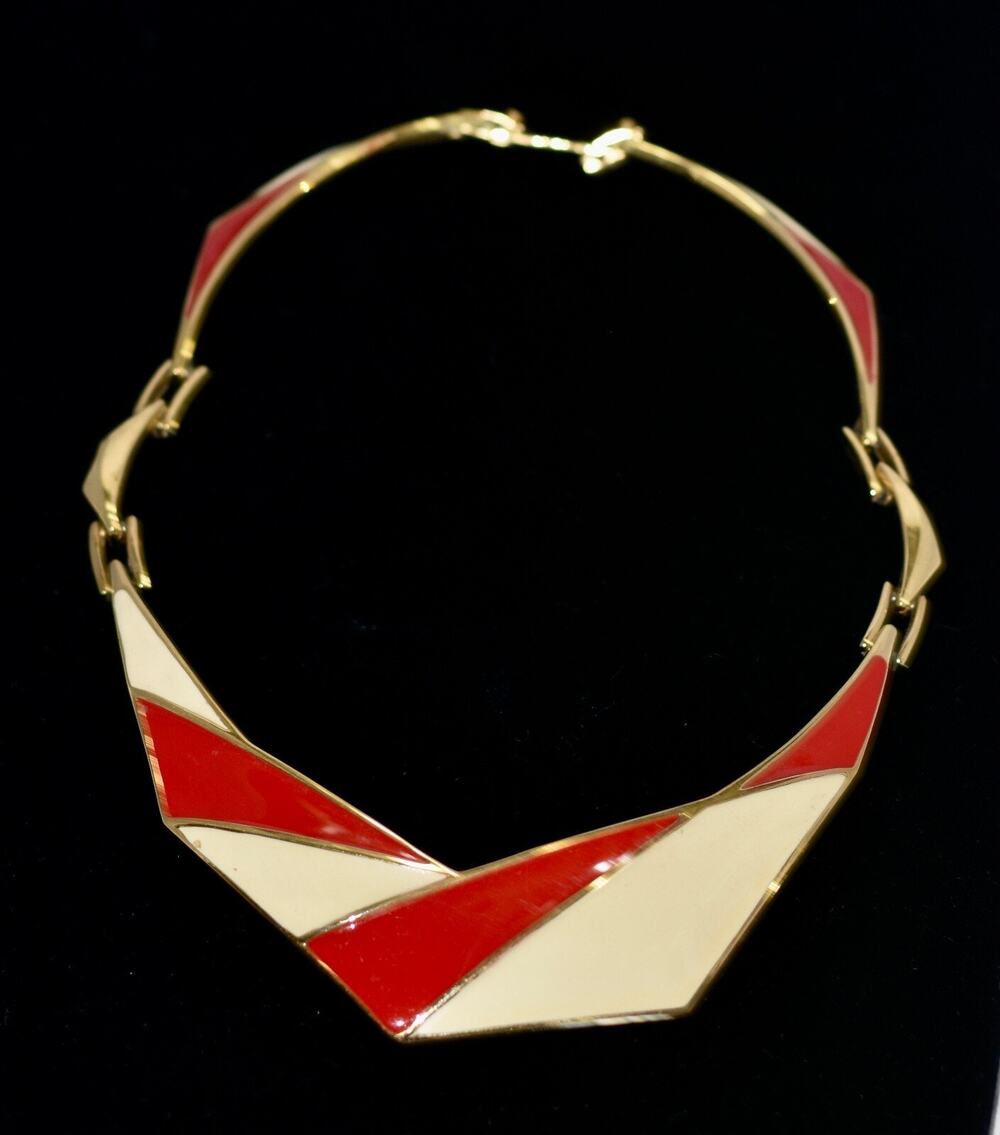 MONET Vintage Enamel Art Deco Choker Collar Statement Necklace